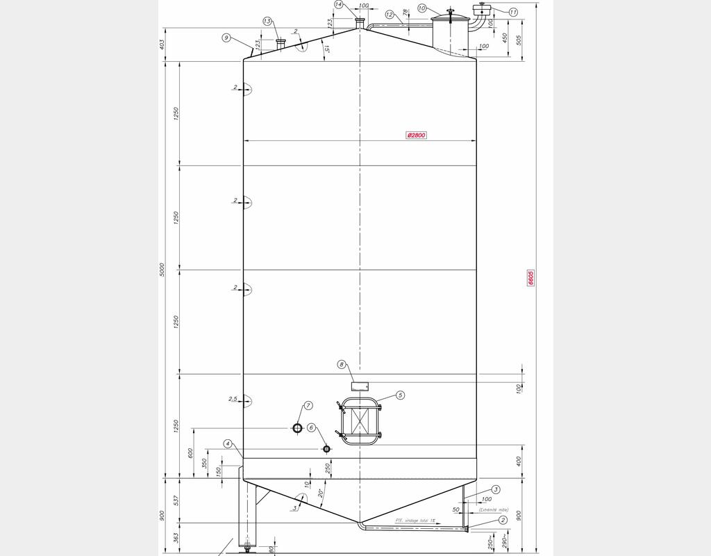 Cuve fermée sur pieds en INOX 316L - Volume : 32 900 litres