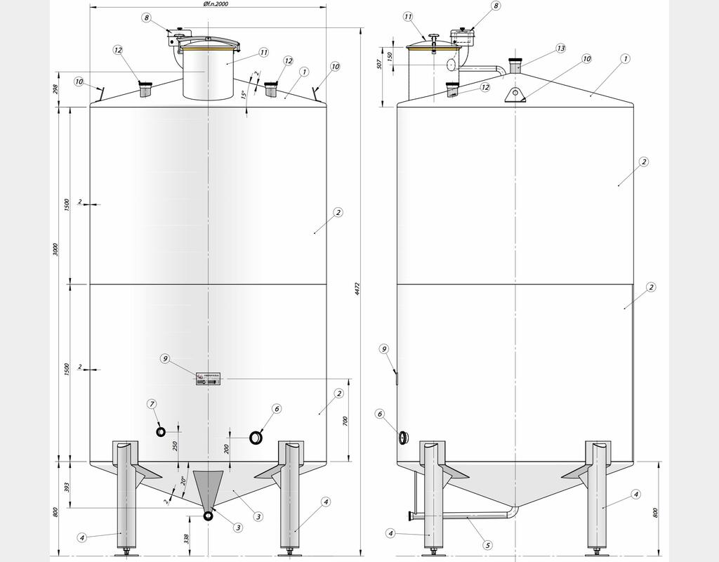 Cuve fermée sur pieds en INOX 316L - Volume : 10 200 litres