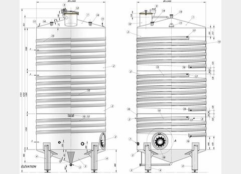 Cuve sur pieds avec circuit coquillé - INOX 316L Volume : 20 600 litres