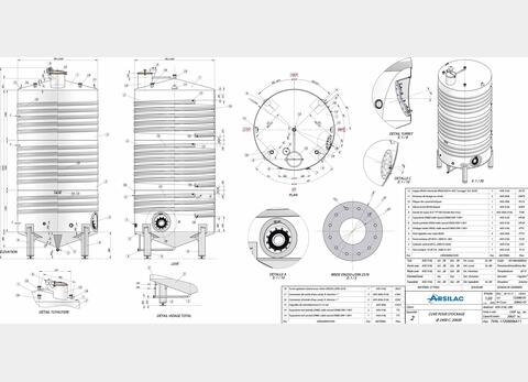 Cuve sur pieds avec circuit coquillé - INOX 316L Volume : 20 600 litres