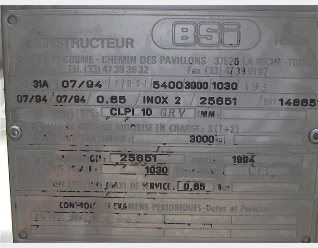 Conteneur INOX 304L, type GRV - marque BSI
