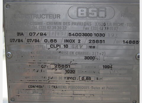 Conteneur INOX 304L, type GRV - marque BSI