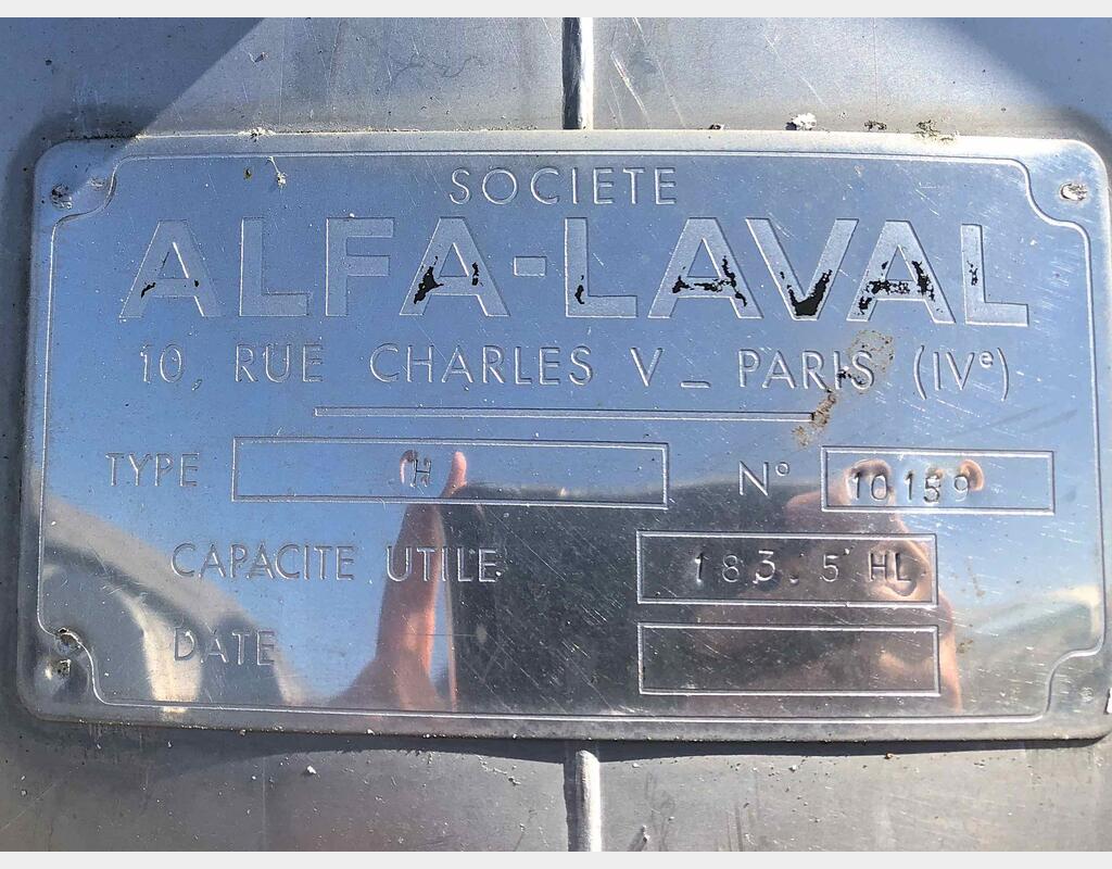 Cuve inox horizontale de 183,5 HLS - Marque : ALFA LAVAL