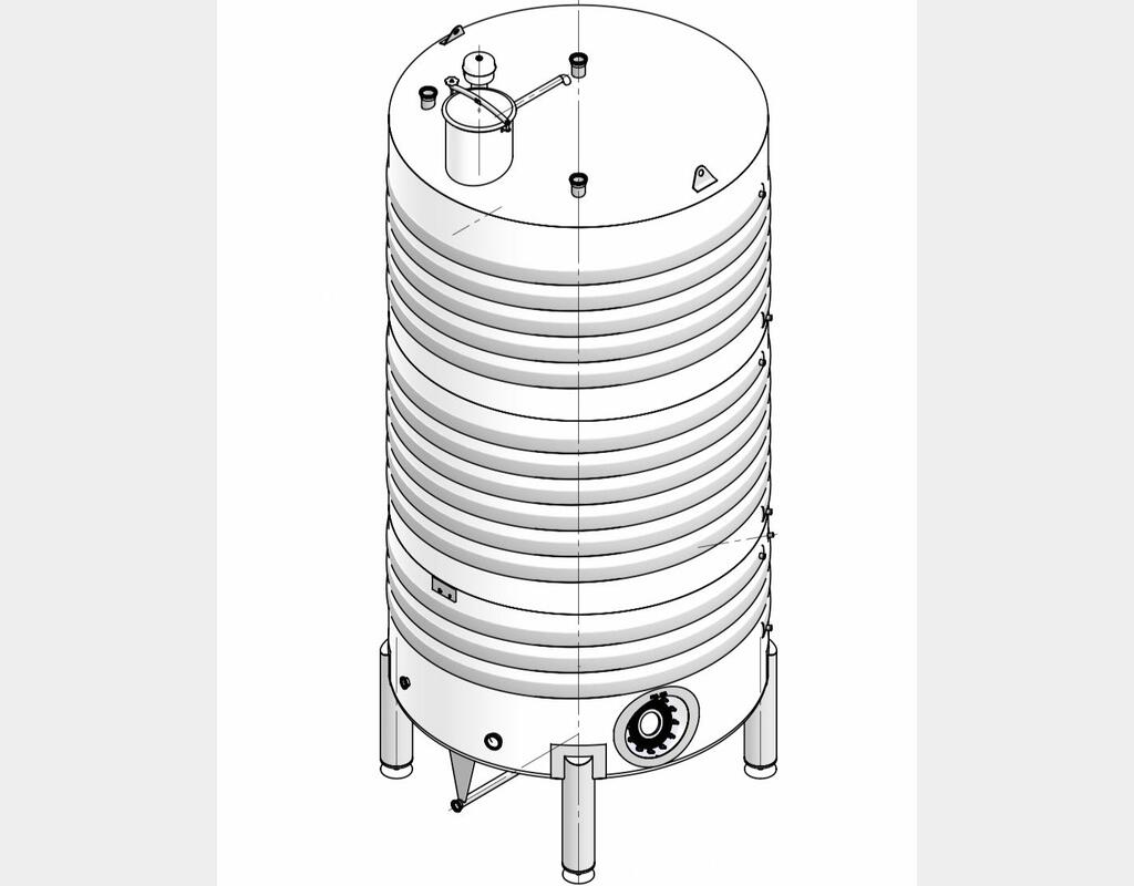 Cuve sur pieds avec circuit coquillé - INOX 316L Volume : 20 600 litres