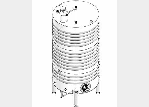 Cuve sur pieds avec circuit coquillé - INOX 316L Volume : 20 600 litres