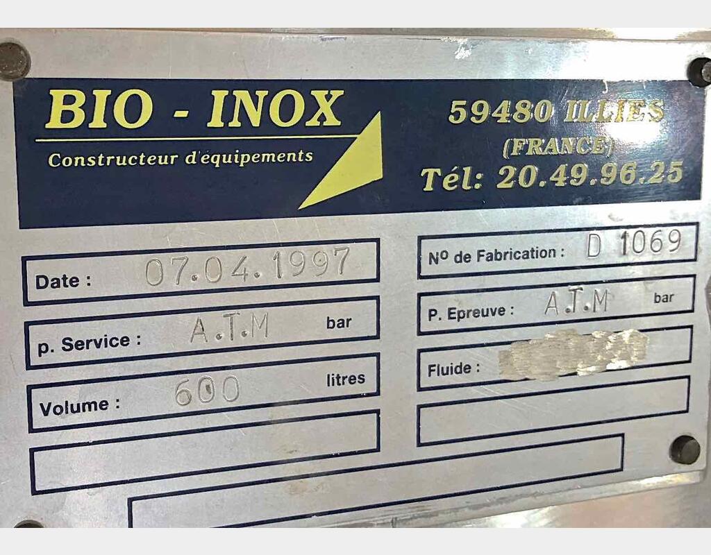 Cuve de stockage inox 600 l - Marque BIO INOX
