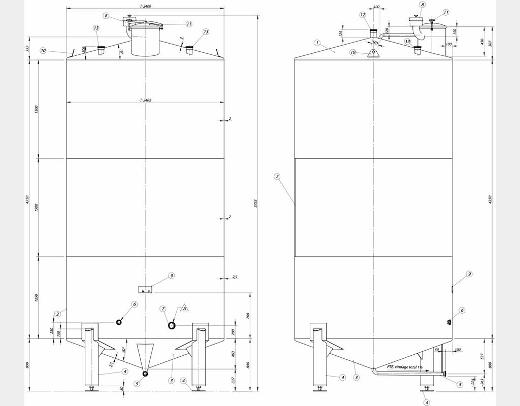 Cuve fermée sur pieds en INOX 304L - Volume : 20 600 litres