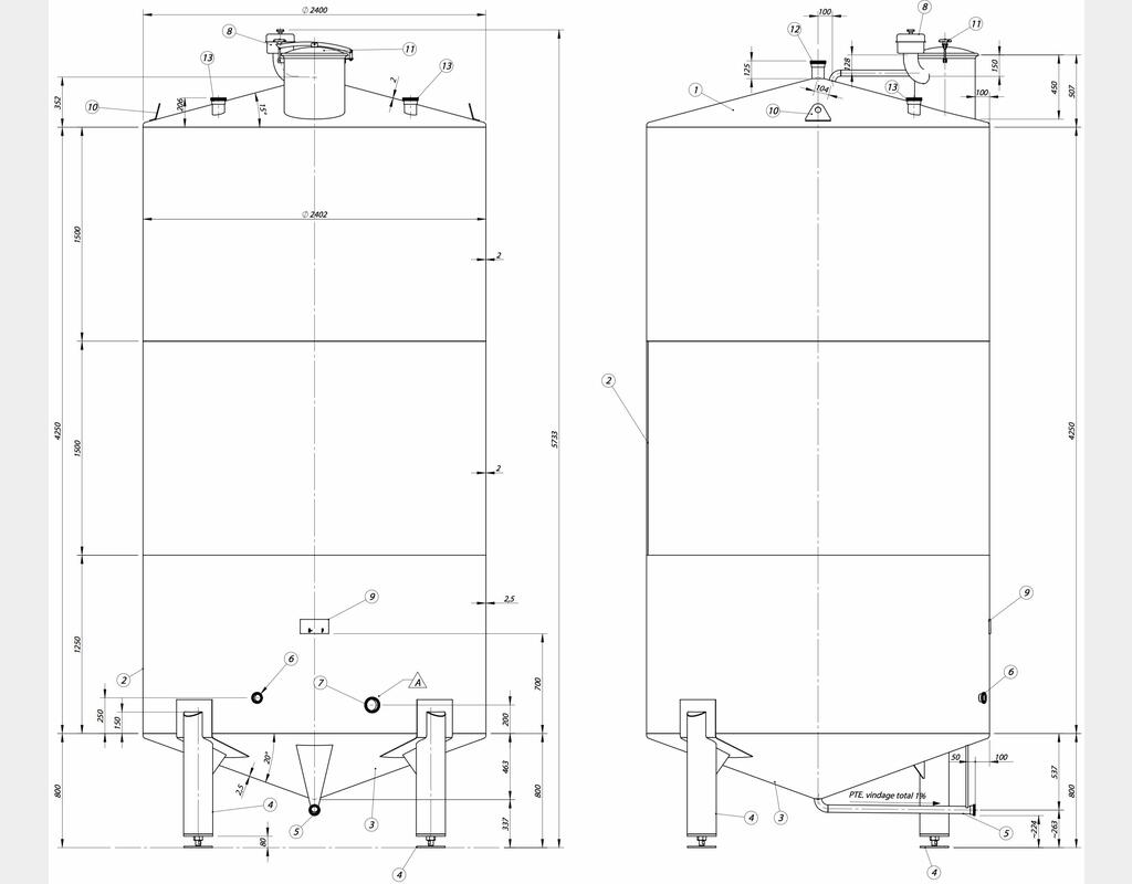 Cuve fermée sur pieds en INOX 316L - Volume : 20 600 litres