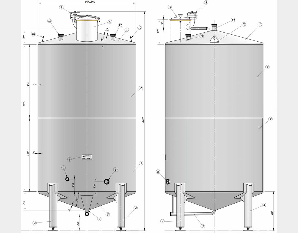 Cuve fermée sur pieds en INOX 304L - Volume : 10 200 litres