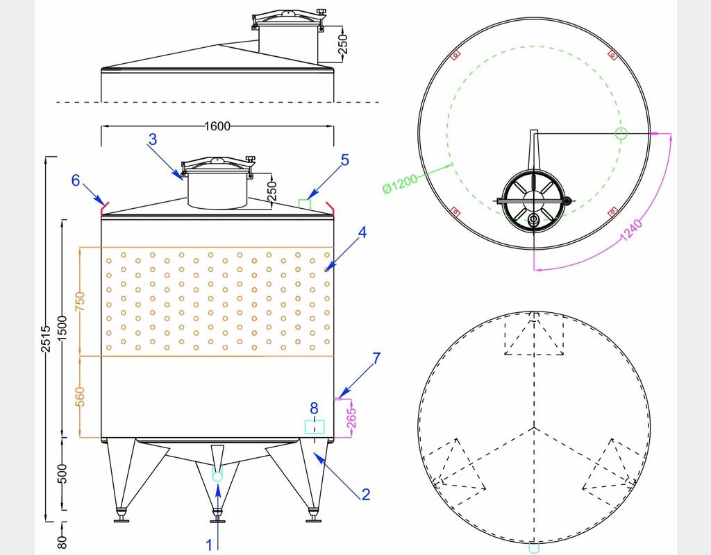 Cuve fermée sur pieds en INOX 316 - Volume : 3200 litres